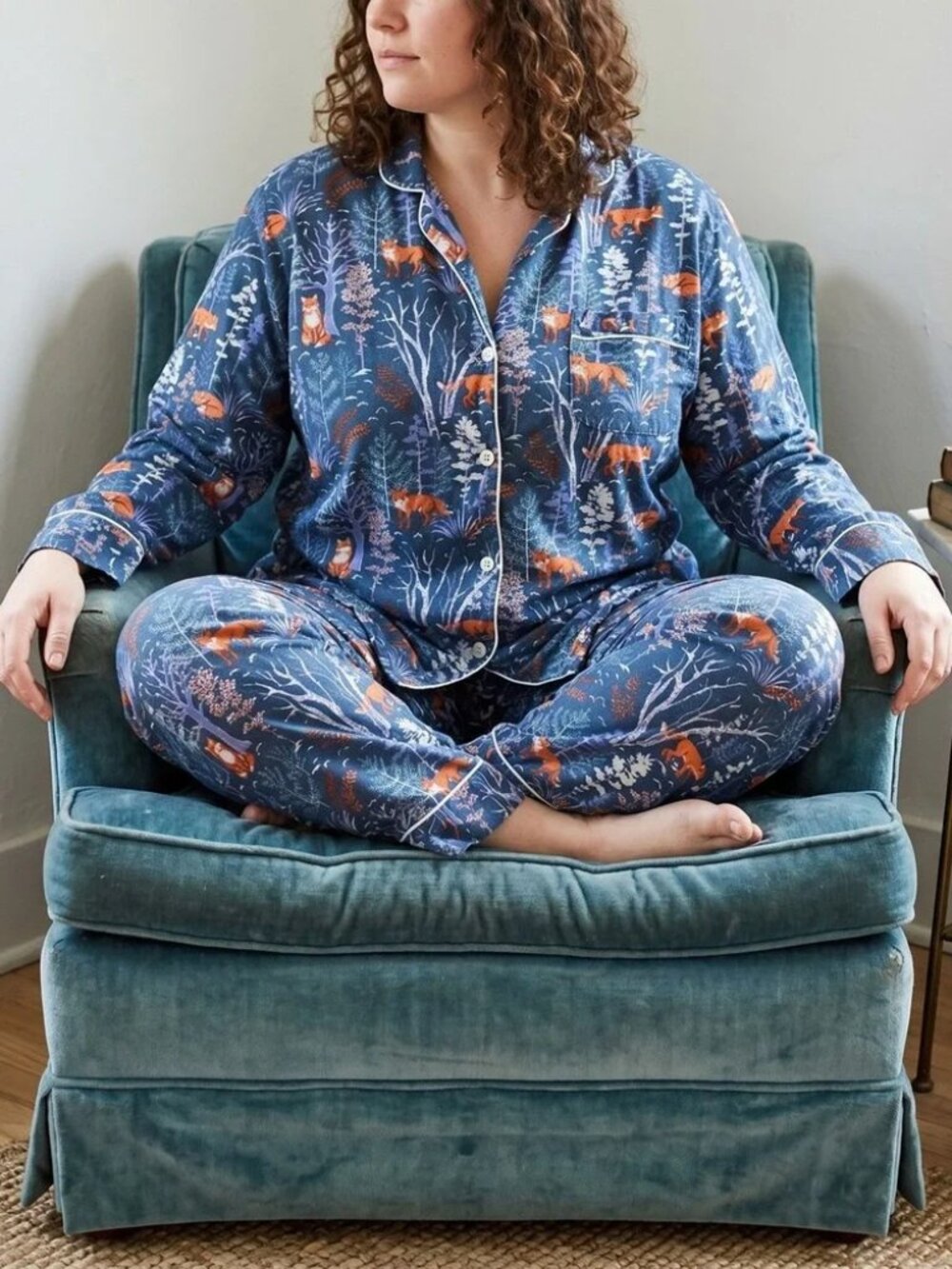 Print Fresh Fox & Folklore Long Sleeve Flannel Pajama Top